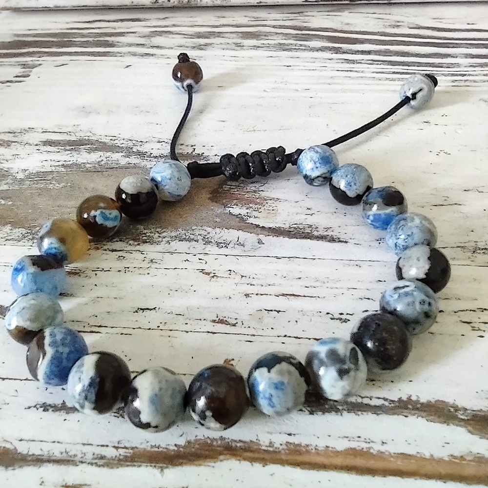 Blue and Black Beaded Bracelet